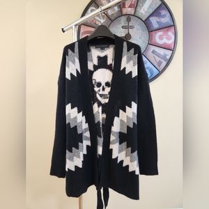 Skull Cashmere Black Open Belted Cardigan